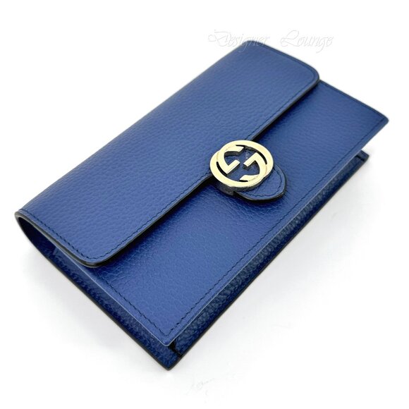 SOLD! NEW GUCCI Interlocking GG Blue Leather Crossbody Wallet On Chain Bag - Picture 11 of 15